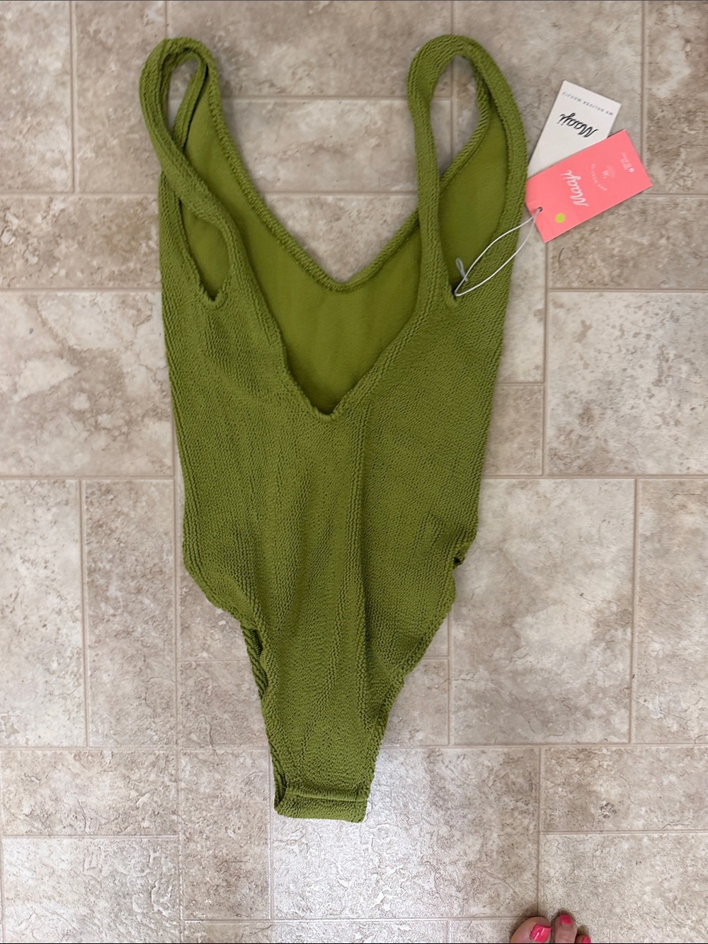 Youswim Olive Green Textured V-Neck One-Piece Swimsuit - Picture 5 of 6